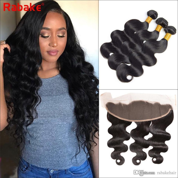 Indian Virgin Hair Weave Bundles with 13x4 Lace Frontal Closure 100% Unprocessed Natural Human Hair Extensions Rabake Hair