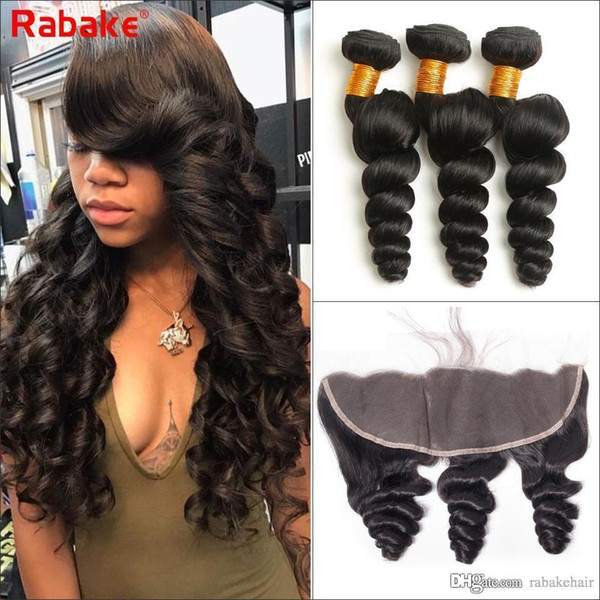 Peruvian Virgin Human Hair Weave Bundles with Frontal Closure Rabake Loose Wave Virgin Hair Extensions with 13x4 Lace Frontal Wholesale