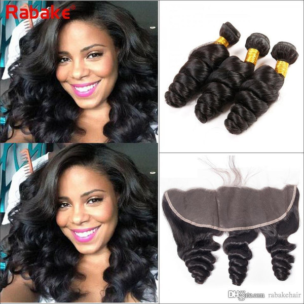 Indian Loose Wave Hair Bundles with 13x4 Frontal Closure Cheap 100% Virgin Human Hair Weave Extensions Bleached Knots Lace Frontal Rabake