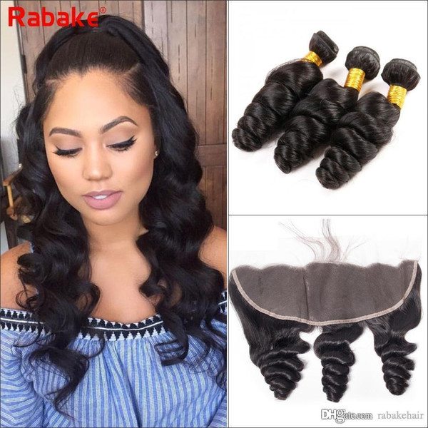 Rabake Loose Wave Hair Weave Bundles with Frontal Closure Wholesale Malaysian Virgin Human Hair Extensions with 13x4 Lace Frontal Closures