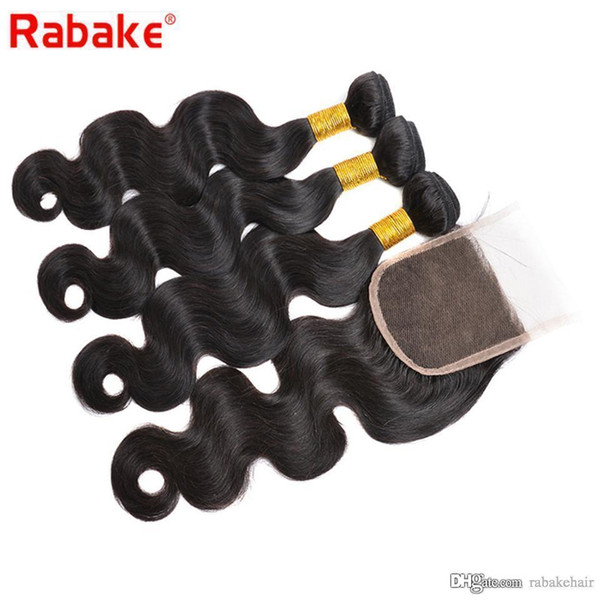 Rabake Indian Hair Bundles with Closure 4x4 Swiss Lace Best Body Wave Unprocessed Human Hair Extensons Cheap Wholesalce Weaves Natural Color