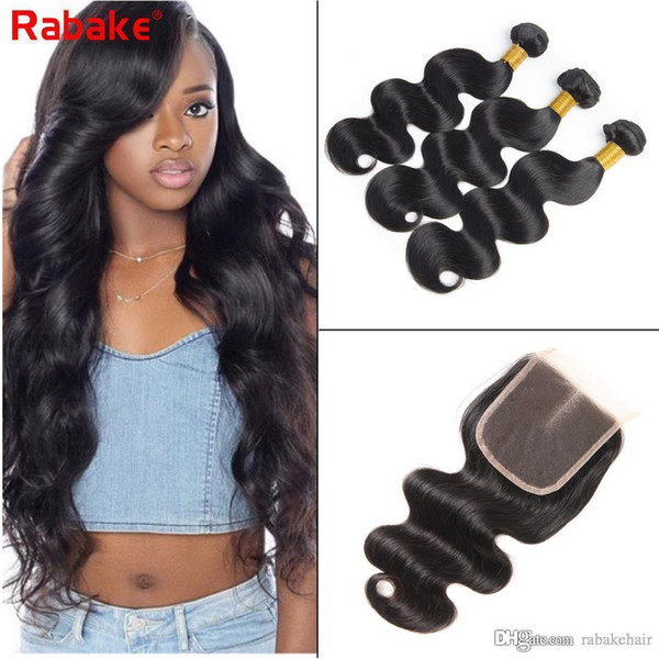 Brazilian Virgin Hair Bundles with Closure Body Wave Weave 3 Bundles with Lace Closure 8A Peruvian Malaysian Indian Human Hair Extensions