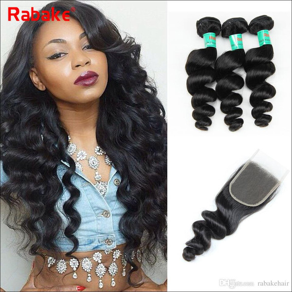 Rabake Hair Peruvian Loose Wave Hair Weave Bundles with Lace Closure 4x4 Swiss Lace Wholesale Cheap Human Hair Extensions 