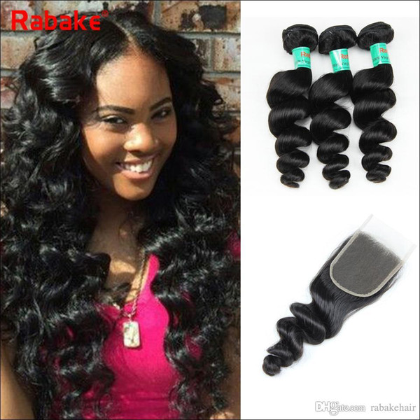 Loose Wave Indian Human Hair Bundles with Closure Brazilian Virgin Hair Extensions Can Be Straightened and Curled Nice Texture Loose wave