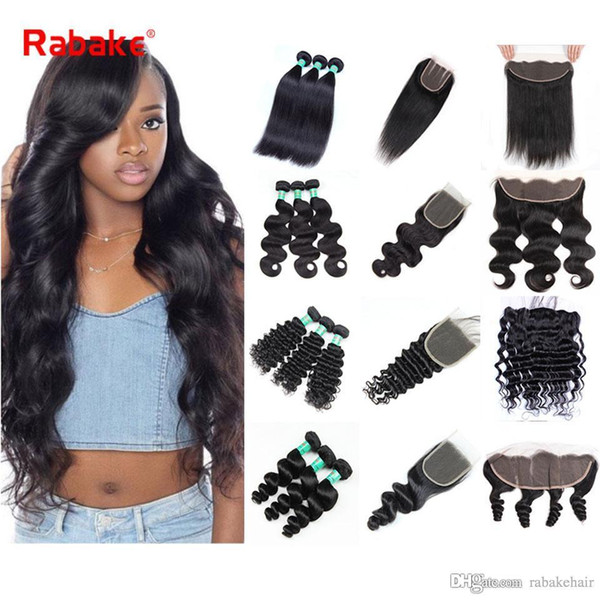 Brazilian Virgin Human Hair Deep Wave Bundles with Closure Frontal Rabake Grate 8A Virgin Hair 4x4 Closure 13x4 Lace Frontal with Bundles