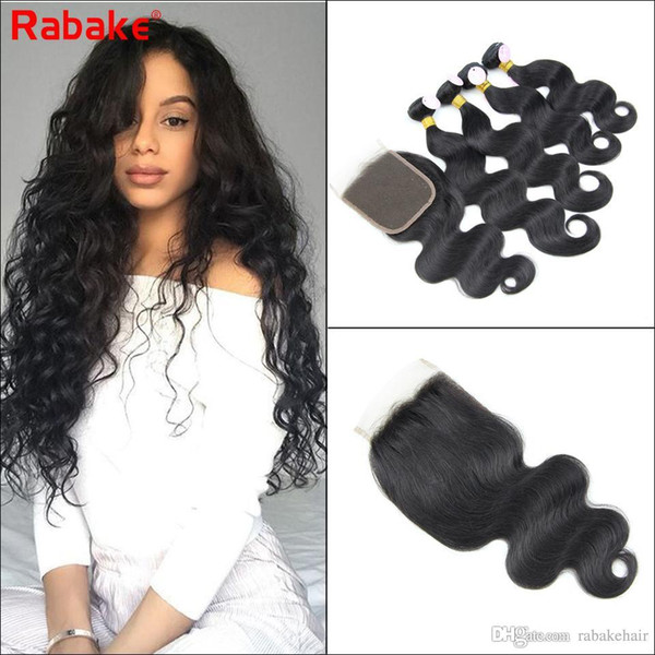 Brazilian Virgin Hair Bundles with Closure Body Wave 4 bundles Human Hair Extensions with 4x4 Top Lace Closure Rabake Quality Cheap Bundles