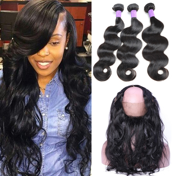 Malaysian Hair Body Wave 3 Bundles with 360 Lace Frontal 100% Virgin Unprocessed Human Hair Weave 8A Malaysian Body Wave Hair with Frontal