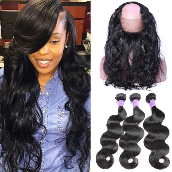 Malaysian Virgin Hair Bundles with Frontal Body Wave Human Hair Weave Pre plucked 360 Full Lace Frontal with Baby Hiar with Hair Bundles