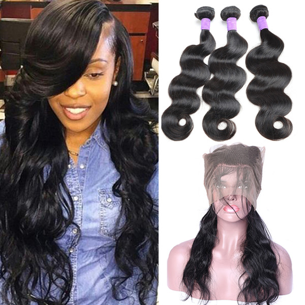 8A Peruvian Hair Body Wave 360 Lace Frontal with Hair Bundles 100% Virgin Unprocessed Peruvian Body Wave Hair Bundles with 360 Lace frontal