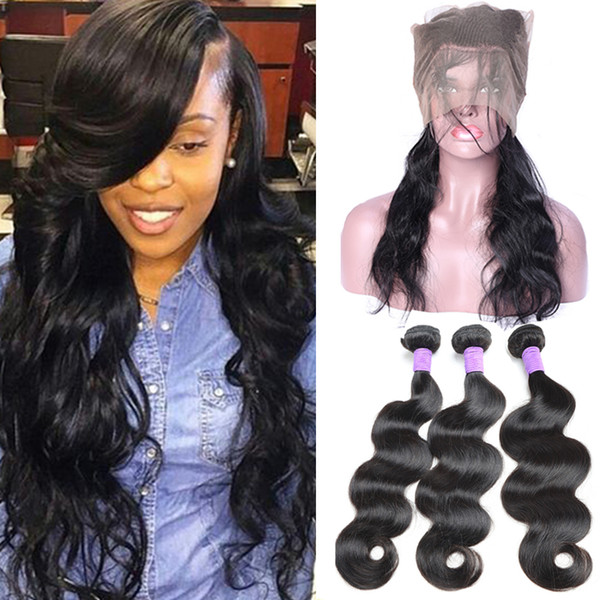 Malaysian Virgin Hair Body Wave 360 Lace Frontal with Hair Bundles 100% Malaysian Body Wave Hair Extensions with Lace Frontal Natural Color