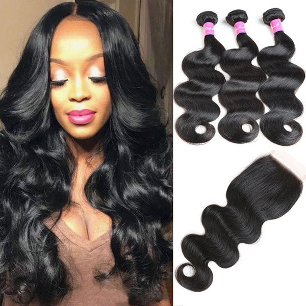 Virgin Hair Weaving With 4X4 Closure 4 Piece Peruvian Body Wave 100% Unprocessed Human Hair Weft Thick Bundles 10