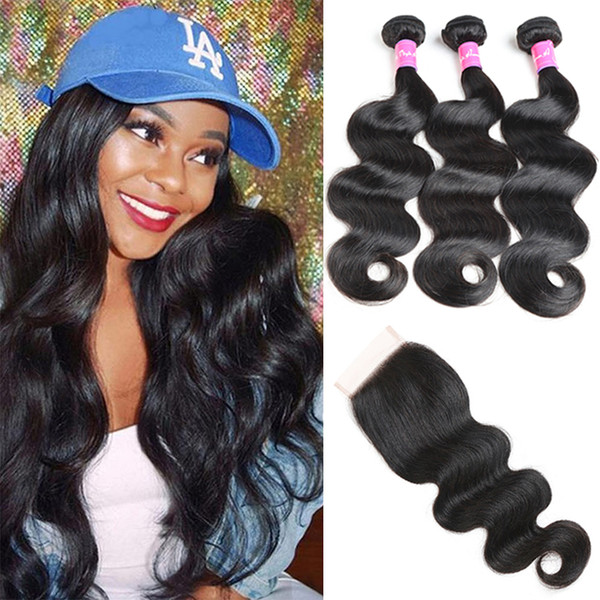 8A Mink Brazilian Virgin Hair Lace Closure With Bundles Body Wave 3 Bundles With Lace Closure Brazilian Human Hair Bundle Lace Closure