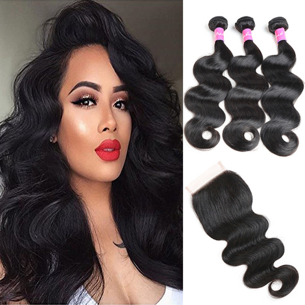 Brazilian Body Wave Virgin Hair With Closure Unprocessed Remy Human Hair Extension Wet And Wavy Brazilian Body Wave With Lace Closure