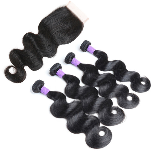 8A Brazilian Hair Weaves and Closures Malaysian Indian Body Wave Bundles 4 Pcs Hair With 1 Lace Closure Human Hair Extenstions