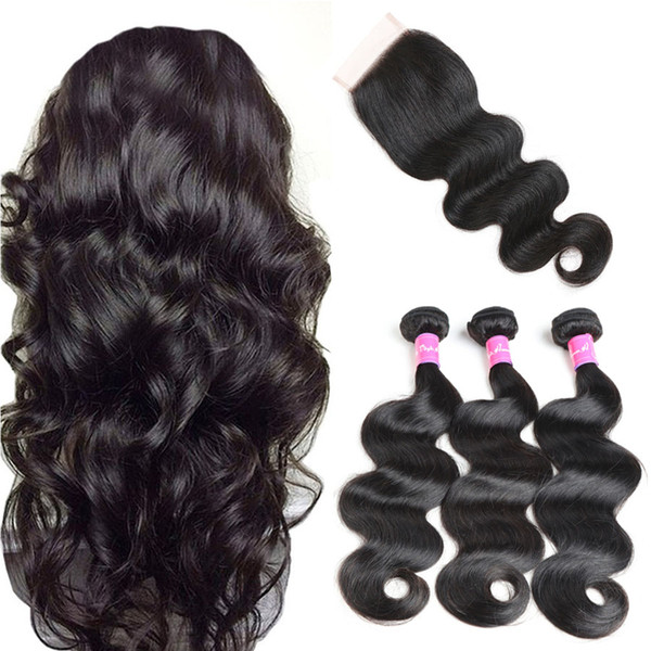 Brazilian Body Wave With 4x4 Lace Closure Unprocessed Brazilian Virgin Hair Bundles With Closure Wet And Wavy Brazilian Virgin Human Hair