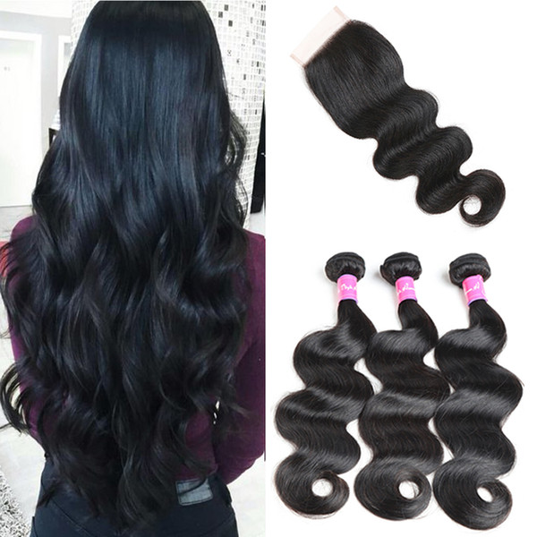 8A Brazilian Body Wave With 4X4 Lace Closure Unprocessed Brazilian Virgin Hair Body Wave With Closure Extensions Brazilian Human Hair Weave