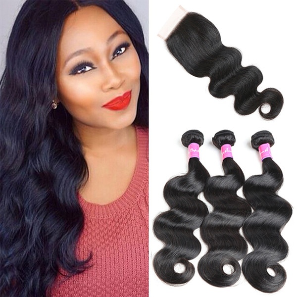 8A Virgin Human Hair Body Wave Brazilian 3 Bundles With Closure Human Hair Extensions Remy Unprocessed Human Hair Wefts With Closure Wholesa