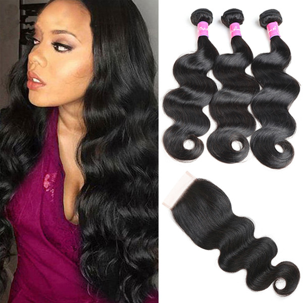 Brazilian Body Wave Human Hair 3 Bundles With Closure Unprocessed Virgin Human Hair Weaves Wholesale Natural Color