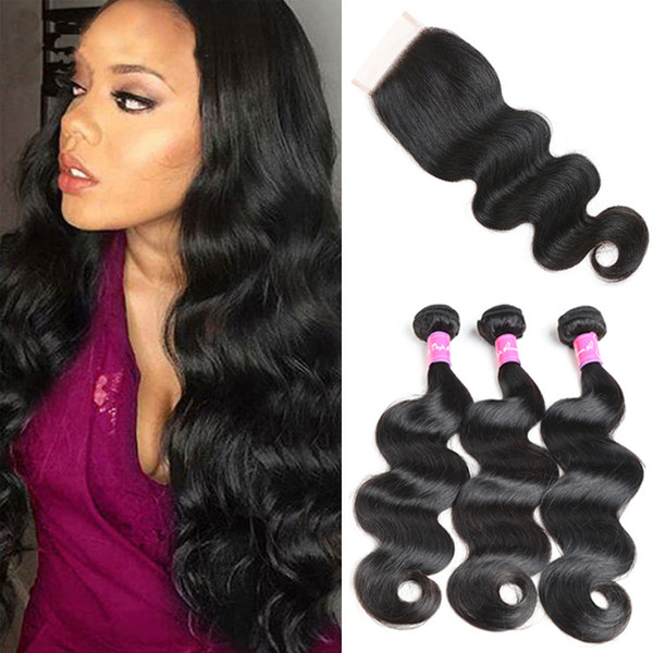 Mink 8A Brazilian Hair Bundles With Closure Cheap Remy Human Hair Weaves Closure 4x4 Top Lace For Black Women Unprocessed Hair Extensions