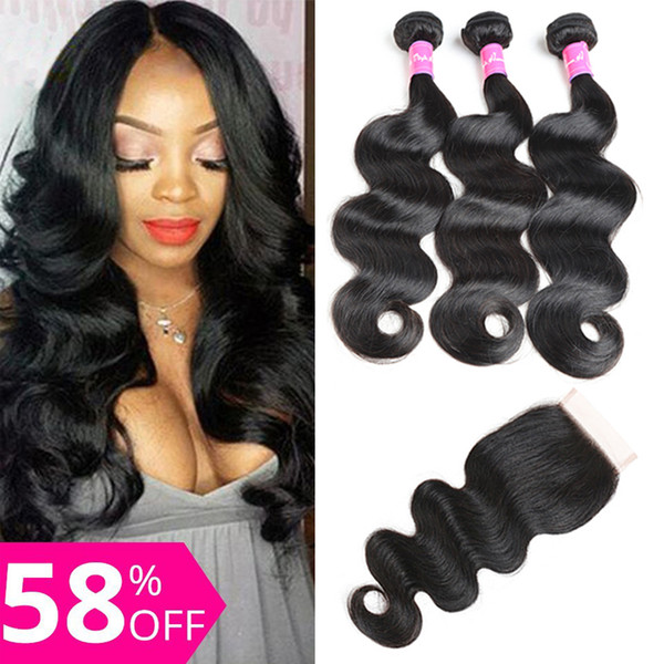 8A Brazilian Hair Bundles Body Wave Hair Weaves Human Hair Bundle Lace Closure Virgin Bundle Deals 3 Bundles With Closure