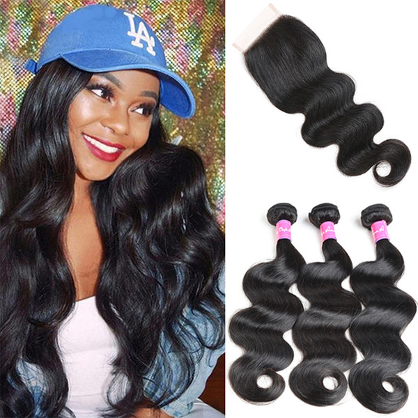 Malaysian Virgin Hair Body Wave 3 Bundles With Lace Closure 4 Pieces Human Hair Natural Color Unprocessed Human Hair 