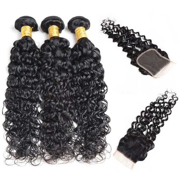 3 Bundles Brazilian Virgin Hair Weave Bundles With Lace Closure Brazilian Water Wave Human Hair with Closure Brazilian Human Hair Bundles