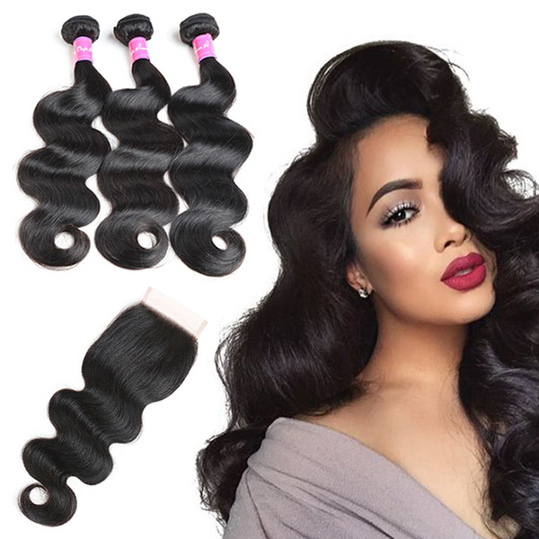 Malaysian Hair Body Wave With Lace Closure 4*4 Unprocessed Closure Human Hair Weave With Bundle Malaysian Body Wave Virgin Hair With Closure