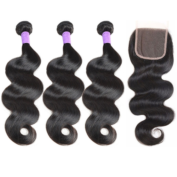 8A Brazilian Hair Weaves and Closures Peruvian Malaysian Indian Body Wave Bundles 3 Pcs Hair With 1 Lace Closure Human Hair Extenstions