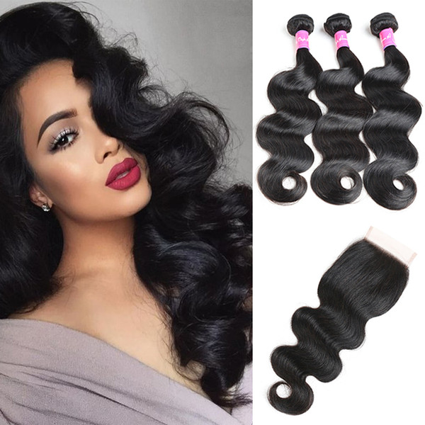 Cheap Malaysian Hair Body Wave with Closure Mink Malaysian Virgin Human Hair 3 Bundles Body Waves and Lace Closure Beauty Supply Wholesale