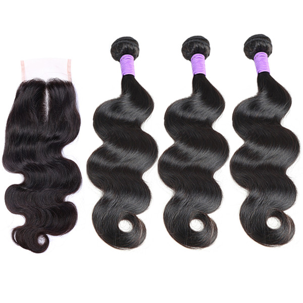 8A Malaysian Peruvian Indian Brazilian Virgin Body Wave Hair Weaves 3 or 4 Bundle With Closure Human Hair Bundle With Lace Closure Wholesale