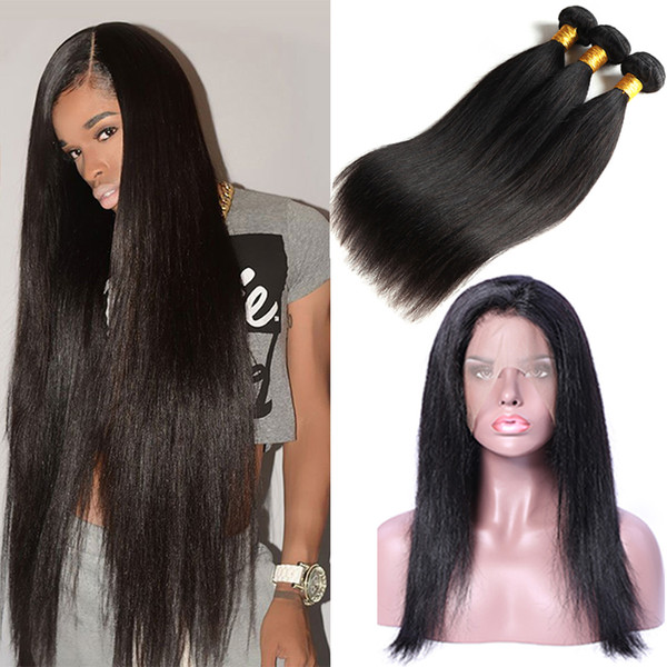 Brazilian Straight Hair 360 Lace frontal with Bundles Straight Human Hair Bundles Weave with Cloure 22*4*2 Swiss Lace Top Quality Cheap Hair