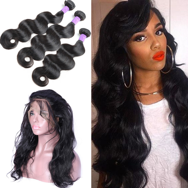 Peruvian Hair Body Wave 360 Lace Frontal with Bundles 22*4*2 Pre-Plucked Lace Frontal with Baby Hair Virgin Unprocessed Peruvian Body Wave