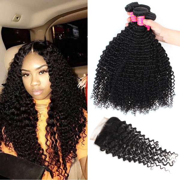 Brazilian Kinky Curly With 4x4 Lace Closure Brazilian Curly Hair With Closure Unprocessed Brazilian Virgin Human Hair Bundles With Closure