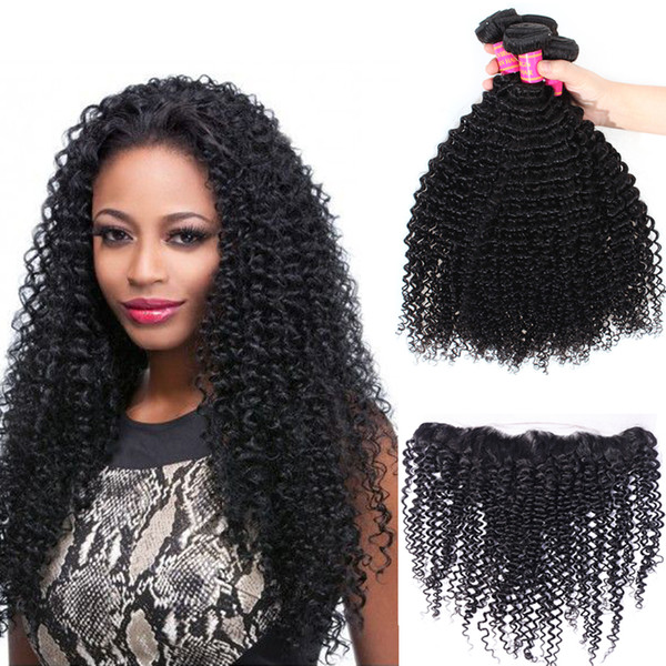 Indian Virgin Hair Kinky Curly 13x4 Lace Frontal With 3 Bundles Mink Indian Human Hair Swiss Lace Frontal Kinky Curly 4Pieces/lot Wholesale