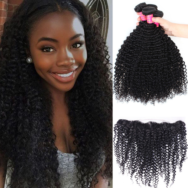 Indian Virgin Hair Kinky Curly 13x4 Lace Frontal With 3 Bundles Mink Human Hair Swiss Lace Frontal Kinky Curly 4pieces/lot