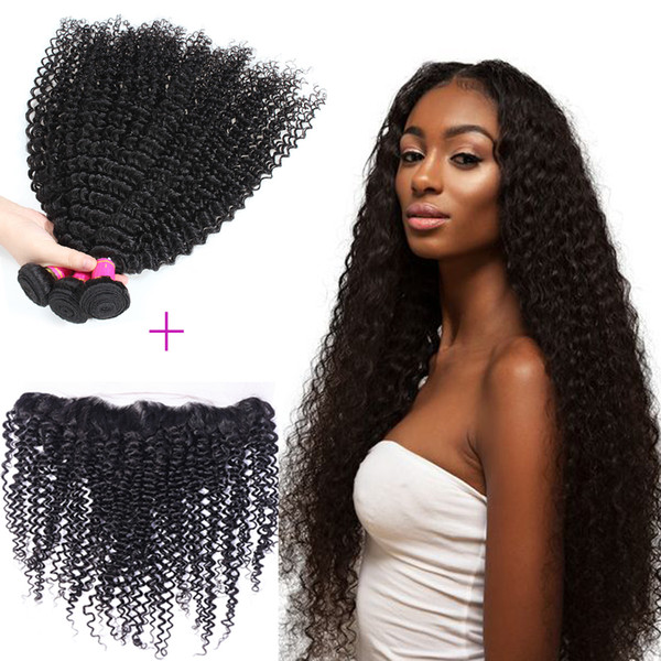 Indian Hair Curly Wave Bundles With Frontal Ear to Ear Lace Frontal Hair Weaves With Curl Lace Closure Cheap Wholesale Unprocessed Hair