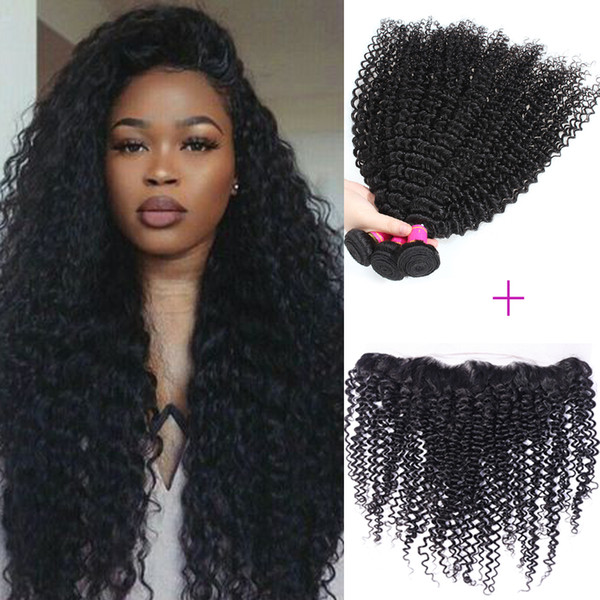 Softmoon Hair Curly Wave Malaysian Hair Weaving with Frontal Unprocessed 100% Human Hair Bundles 8-28inch 5 Piece Non Remy Natural Color