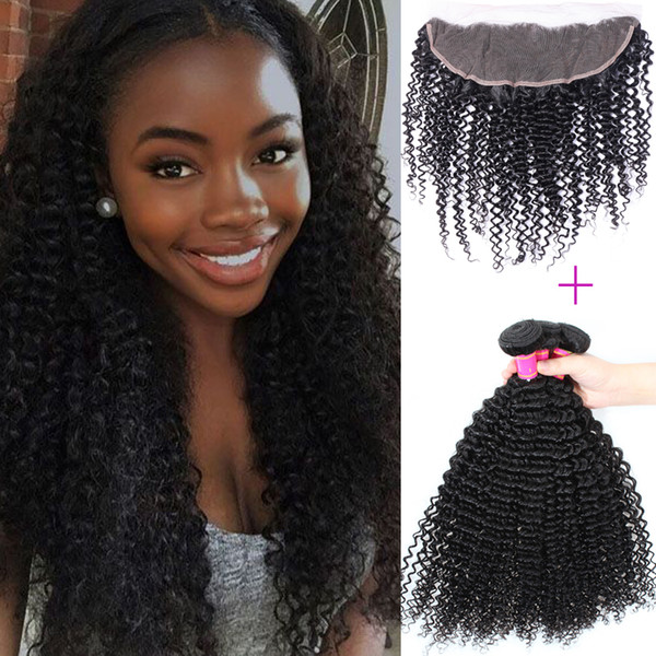 Peruvian Indian Malaysian Brazilian Virgin Hair Weave Kinky Curly Human Hair Weft with Frontal Closure Double Weft Peruvian Virgin Hair