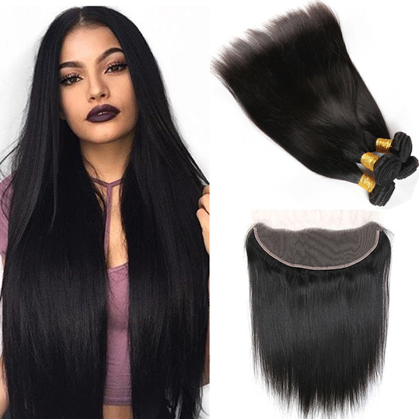 Brazilian Virgin Hair Straight with 13x4 Lace Frontal 100% Unprocessed Virgin Brazilian Straight Hair 3 Hair Bundles with Lace Frontal