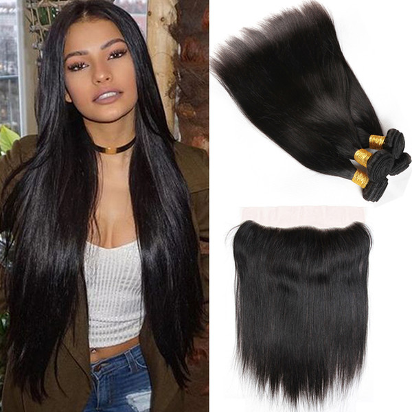 Malaysian Straight Hair Bundles with Lace frontal Unprocessed Virgin Straight Hair Extensions with Lace Closure Malaysian Hair Straight