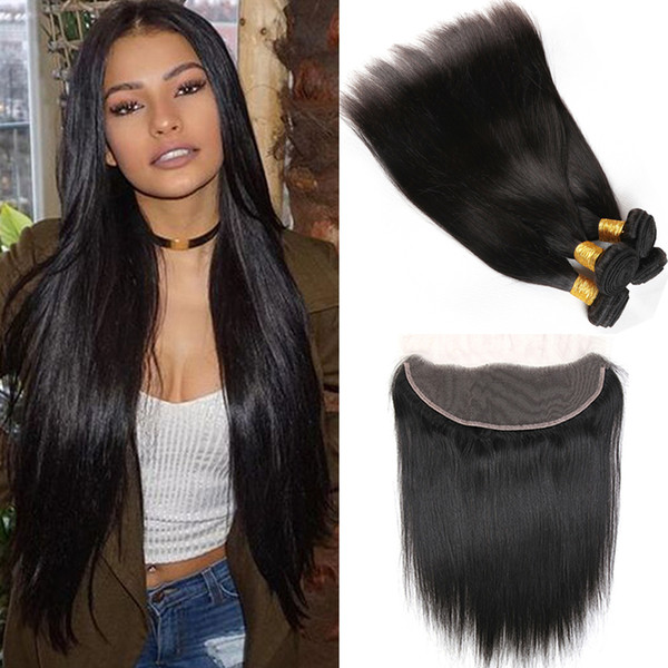 8A Malaysian Virgin Straight Hair with Lace Frontal 13x4 Swiss Lace 100% Unprocessed Virgin Malaysian Brazilian Human Hair Lace Closure