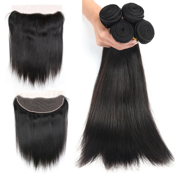 Malaysian Virgin Hair With Closure Straight Virgin Hair Bundles With 13*4 Ear To Ear Lace Frontal Straight Malaysian Human Hair Weaves