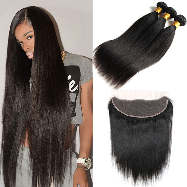 Peruvian Straight Hair With 13*4 Lace Closure Free Part 100% Virgin Hair Straight Weaves With Closure Unprocessed Peruvian Hair