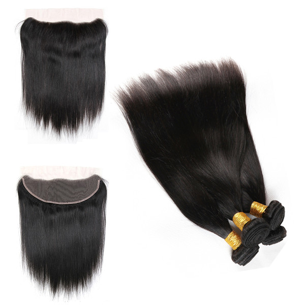 Peruvian Hair With Closure Virgin Hair Straight Weaves With Lace Frontal 13*4 Straight Hair Bundles With Closure