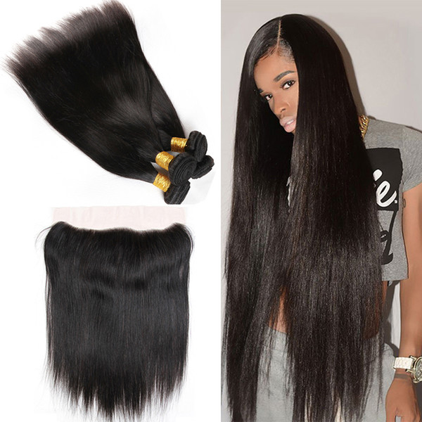 Peruvian Straight Hair with Lace Frontal 100% Virgin Unprocessed Straight Hair with 13X4 Full Lace Closure Peruvian Virgin Straight Hair