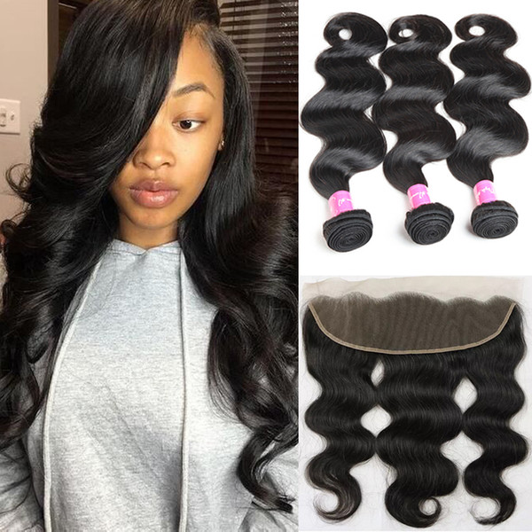 8A Grade Unprocessed Peruvian Hair Bundles with Lace Frontal Body Wave 13*4 Hair Weaves Frontal Closure Wholesale Remy Human Hair Extensions