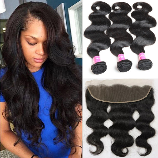 Brazilian Hair Body Weave with Frontal 8A Mink Brazilain Human Hair Extenstion Peruvian Body Wave 3Bundles With 13x4 Ear to Ear Lace Frontal