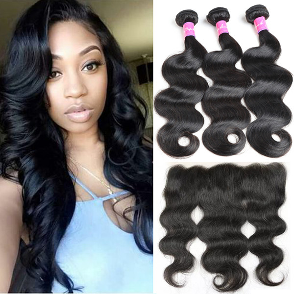 13x4 Lace Frontal with Bundles Malaysian Virgin Hair 3Pieces Body Wave Hair With Closure Ear to Ear Brazilian Wet and Wavy Hair Weaves