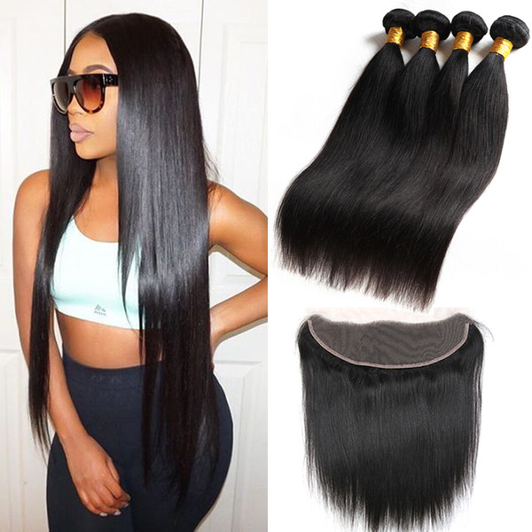 Brazilian Virgin Hair Straight Hair Bundle With Closure Ear To Ear 13x4 Lace Frontal 100% Unprocessed Remy Human Hair 3 Bundles With Closure