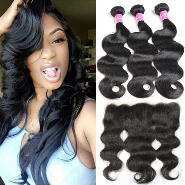 New Arrival Peruvian Virgin Hair Bundles with Frontal 13x4 Lace Frontal with 3 Bundles Body Wave Hair Weaves Bundle Deals Remy Human Hair